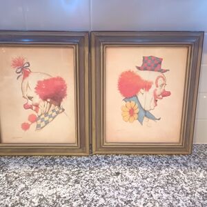 Retro John Boden Clown Prints (Set of 2) - Framed Sad Clowns